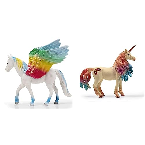 Cavally Fantasy | 2er Set Pferde Sammelfiguren Pegasus Jasper Regenbogen Pony mit Glitzerflügeln & Einhorn Dessa mit Buntem Haar von CRAZE