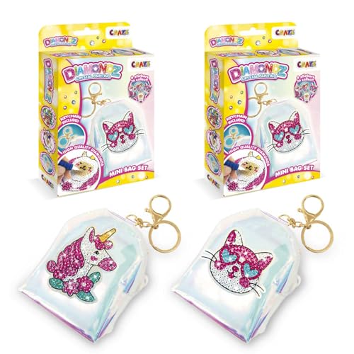 DIAMONDZ CRYSTAL PAINTING Mini Bag Set 2er Pack - Diamond Painting Mädchen Set Katze & Einhorn, Mini-Rucksack Schlüsselanhänger mit Diamantaufkleber, DIY Diamant Malerei Kinder Bastelset DIAMONDZ CRYSTAL PAINTING Mini Bag Set 2er Pack - Diamond Painting Mädchen Set Katze & Einhorn, Mini-Rucksack Schlüsselanhänger mit Diamantaufkleber, DIY Diamant Malerei Kinder Bastelset von CRAZE