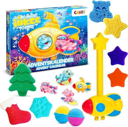 INKEE Badespaß Adventskalender Kinder - Weihnachtskalender mit Badekugel, Badekosmetik kreativer Spielzeug Kalender für Kinder von CRAZE