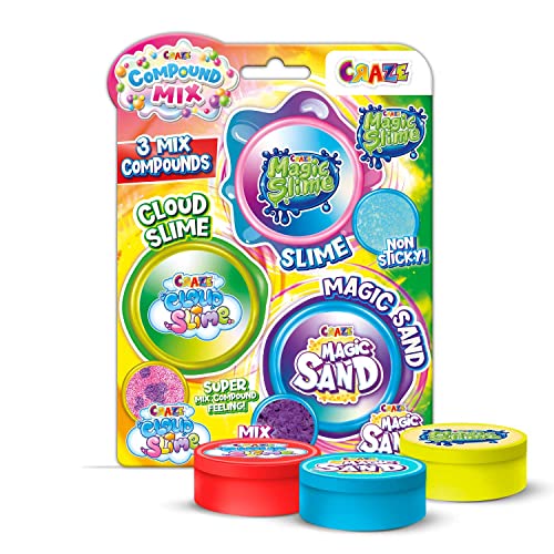 CRAZE Mix Compound Set - Magic Sand Knetsand, Schleim Kinder Magic Slime & Cloud Slime, Texturen zum Experimentieren von CRAZE