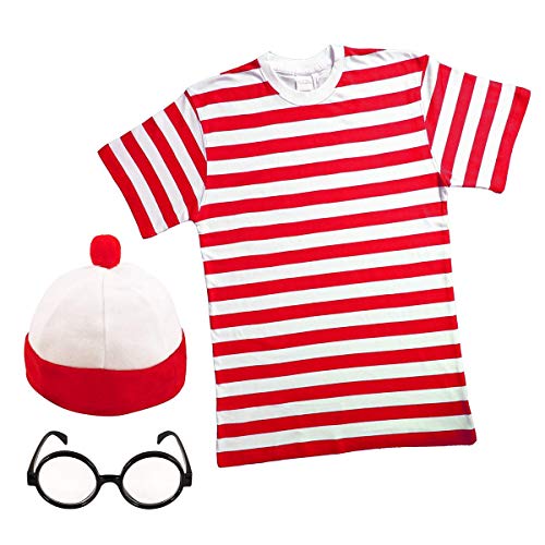 Crazy Chick Herren Damen rot & weiß gestreift T-Shirt Hut & Gläser Kostüm 44-46 " Brust (Größe: XXL) von CRAZY CHICK