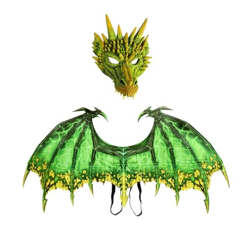 CRDARAAV Drachen-Kostüm, Kleidung, Dekoration, Requisiten, Partyzubehör, Dinosaurier-Maske, Flügel-Set, Grün, 90 x 46 cm von CRDARAAV