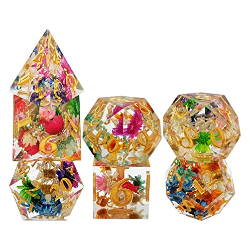 Polyedrisches Würfel-Set, transparente Blumen-Gravur, Spielwürfel für Partys, 7 Stück Polyedrisches Würfel-Set, transparente Blumen-Gravur, Spielwürfel für Partys, 7 Stück von CRDARAAV