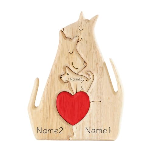 Personalisierte Hundefamilie Holzkunst-Puzzle Geschenk für Familie, individuelles hölzernes Hunde-Familienpuzzle mit Namen, Puzzle-Holzkunst-Familie, personalisierter Kunsttext mit 2-10 von CRDWN