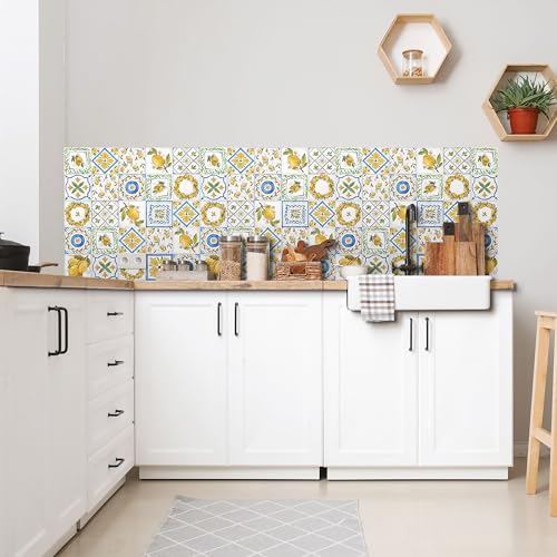 CREARREDA Küchenspritzschutz starre Wandaufkleber für Herde 60 x 58 cm Glänzender Effekt - Dicke 1 mm - IIgnbeschichtung feuerfest und hitzebeständig und wasserdicht Farbe Lemon von CREARREDA