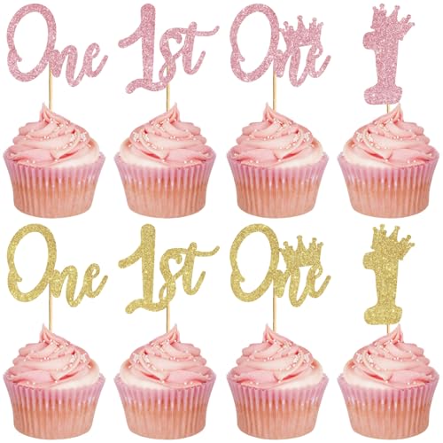 CREATCABIN Cupcake-Aufsätze für den 1. Geburtstag, glitzernd, für den ersten Geburtstag, Cupcake-Picks für die Dusche, 1. Geburtstag, Party, Kuchen, Gold, für Dusche, 1. Geburtstag, Themen-Dekoration CREATCABIN Cupcake-Aufsätze für den 1. Geburtstag, glitzernd, für den ersten Geburtstag, Cupcake-Picks für die Dusche, 1. Geburtstag, Party, Kuchen, Gold, für Dusche, 1. Geburtstag, Themen-Dekoration von CREATCABIN