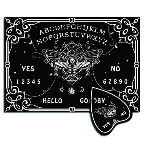 CREATCABIN Hölzernes Geisterbrett Pendelbrett Sprechende Ouija-Bretter Holz Planchette Schwarzes Weissagungsspiel-Kit Geisterjagd Metaphysische Botschaftsdekoration 11.8 x 8.3 Zoll-Erfly Und Totenkopf von CREATCABIN