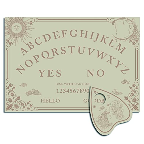 CREATCABIN Holz Geisterbrett Pendelbrett Sprechende Ouija-Bretter Holz Mit Planchette Wünschelrute Wahrsagen Kit Spiel Geisterjagd Metaphysische Botschaft Dekor Für Wicca 11.8x 8.3 Zoll-Sonne Und Mond von CREATCABIN