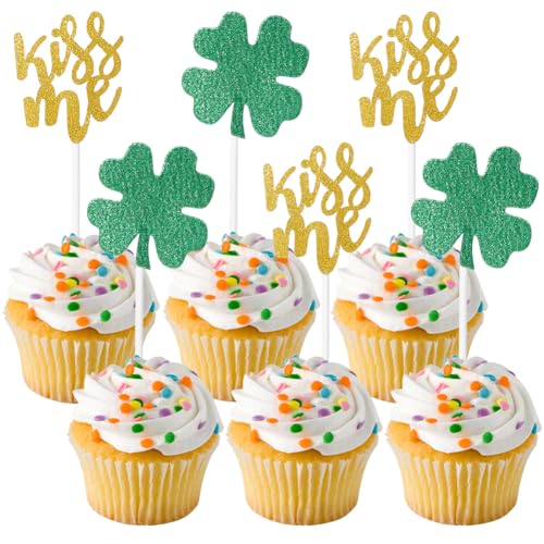 CREATCABIN Tortenaufsatz, St. Patrick's Day, zum Geburtstag, vierblättriges Kleeblatt, irische Themen, Kuchendekoration zum Feiern von Cupcake-Kuchendekorationen, 12 Stück CREATCABIN Tortenaufsatz, St. Patrick's Day, zum Geburtstag, vierblättriges Kleeblatt, irische Themen, Kuchendekoration zum Feiern von Cupcake-Kuchendekorationen, 12 Stück von CREATCABIN