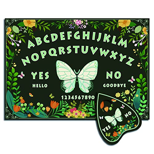 CREATCABIN Wood Spirit Board Pendelbrett Sprechende Ouija-Bretter Aus Holz Mit Planchette Divination Kit Game Spirit Hunt Metaphysical Message Decor for Wicca 11.8 x 8.3 Inch (Green)-Erfly and Flower von CREATCABIN