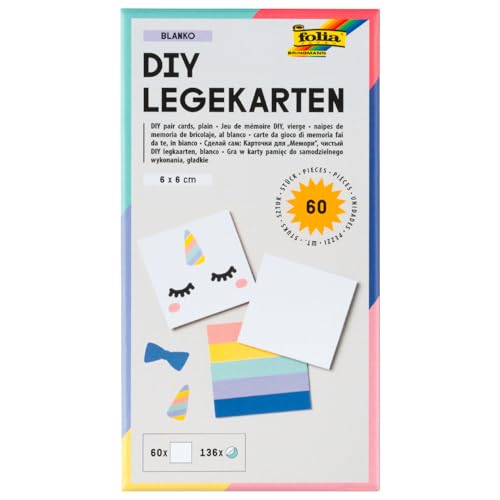 Blanko-Legekarten, 6x6cm, 60 Stück, mit Regenbogen-Rückseite, inklusive 136 Stickern von CREATIV DISCOUNT