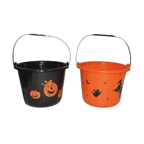 CREATIV DISCOUNT Eimer für Süssigkeiten Trick or Treat, Orange oder Schwarz, 23x23x17cm, 1 Stück von CREATIV DISCOUNT