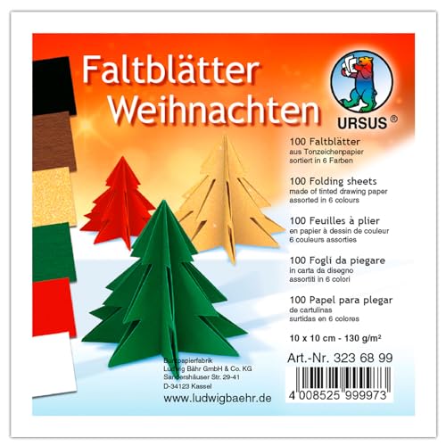 CREATIV DISCOUNT Faltblätter Weihnachten, 10x10cm, 100 Blatt in 6 Farben Sortiert von CREATIV DISCOUNT