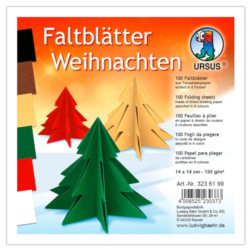 CREATIV DISCOUNT Faltblätter Weihnachten, 14x14cm, 100 Blatt in 6 Farben Sortiert von CREATIV DISCOUNT