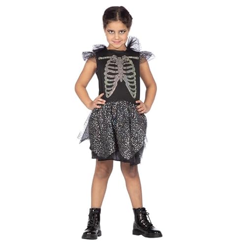 CREATIV DISCOUNT Kinder-Kostüm Skelett-Kleid mit Glitzersteinen, Gr. 140-152 von CREATIV DISCOUNT