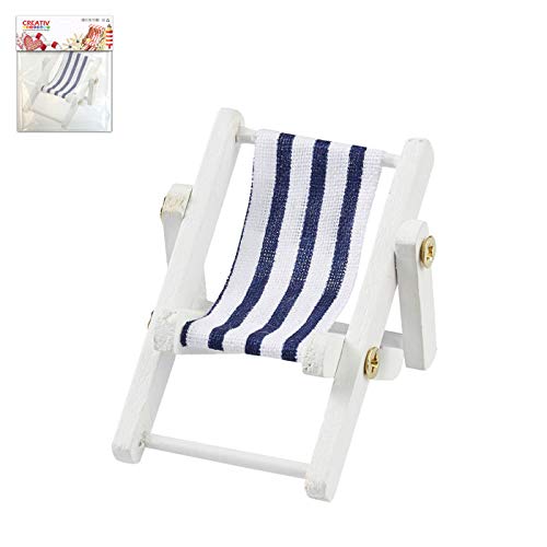 CREATIV DISCOUNT Mini Liegestuhl blau-weiß aus Holz, 5x3,5cm von CREATIV DISCOUNT