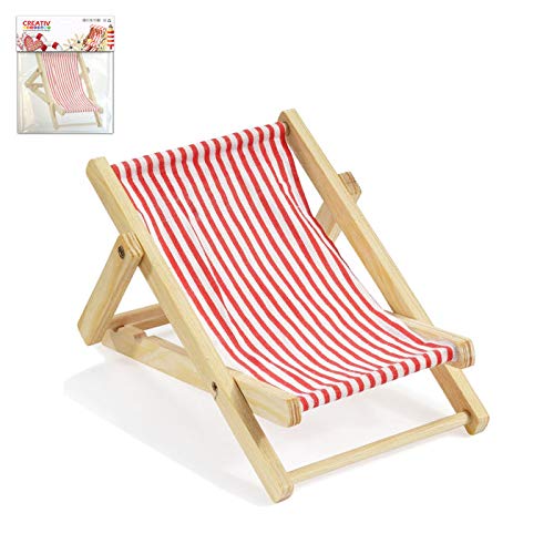 CREATIV DISCOUNT Mini Liegestuhl rot-weiß, aus Holz, ca.10 cm von CREATIV DISCOUNT