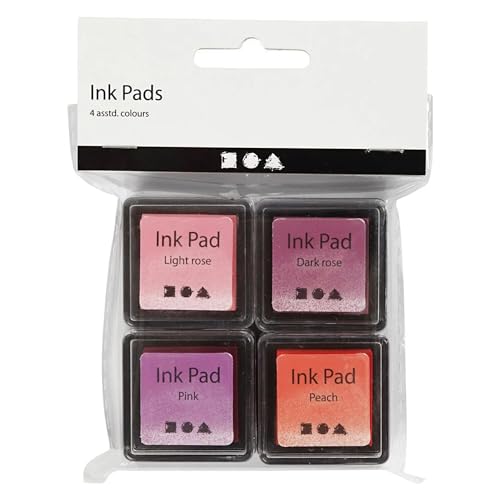 CREATIV DISCOUNT Stempelkissen, Pfirsich, Pink, Hellrosa, Dunkelrosa, H 2 cm, Größe 3,5x3,5 cm, 4 STK. von CREATIV DISCOUNT