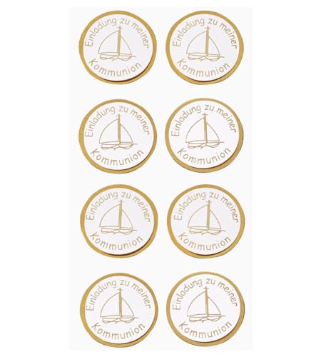 CREATIV DISCOUNT Sticker Einladung Kommunion, Schiff Gold, Beutel mit 8 Stück von CREATIV DISCOUNT