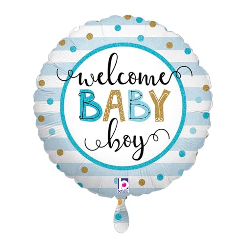 NEU Folienballon Welcome Baby Boy Stripes, blau, 35cm von CREATIV DISCOUNT