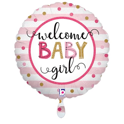 NEU Folienballon Welcome Baby Girl Stripes, rosa, 35cm von CREATIV DISCOUNT