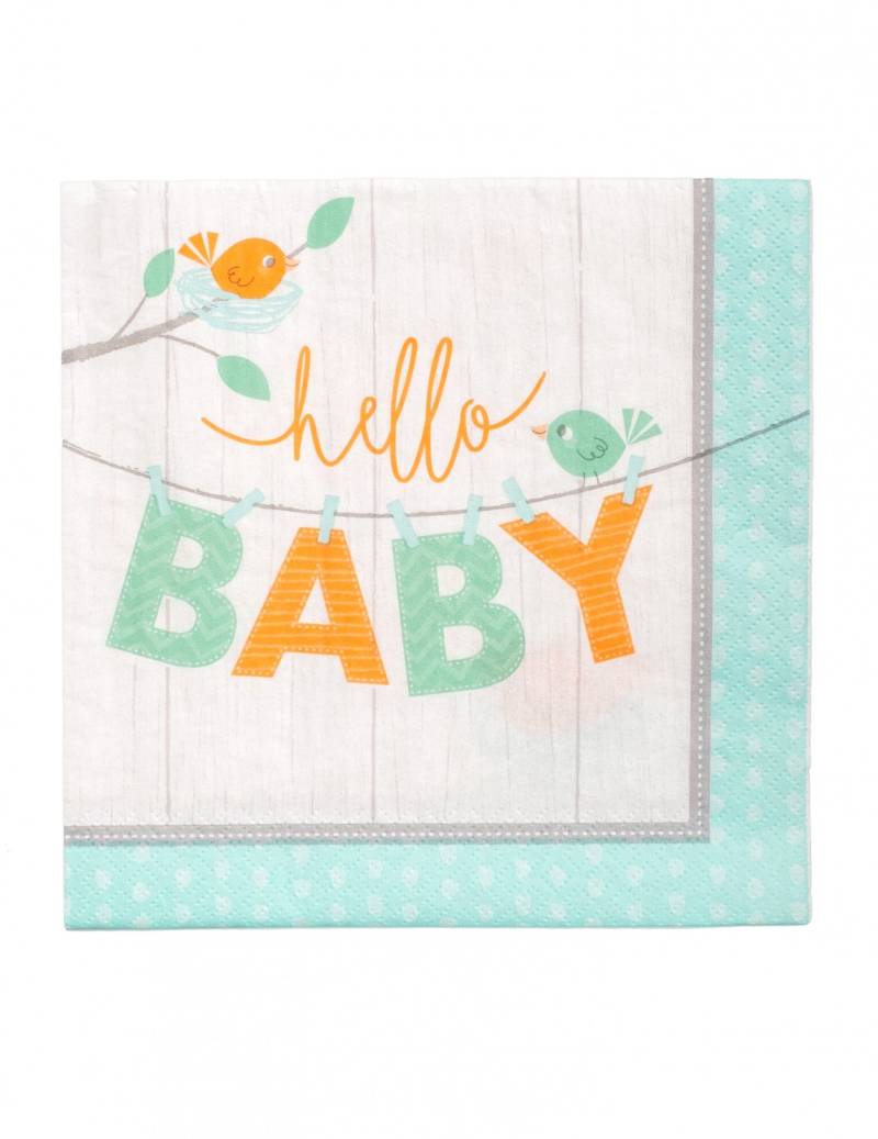 16 Hello Baby Papierservietten blau Vögel Babyparty 16 Hello Baby Papierservietten blau Vögel Babyparty von CREATIVE PARTY USA