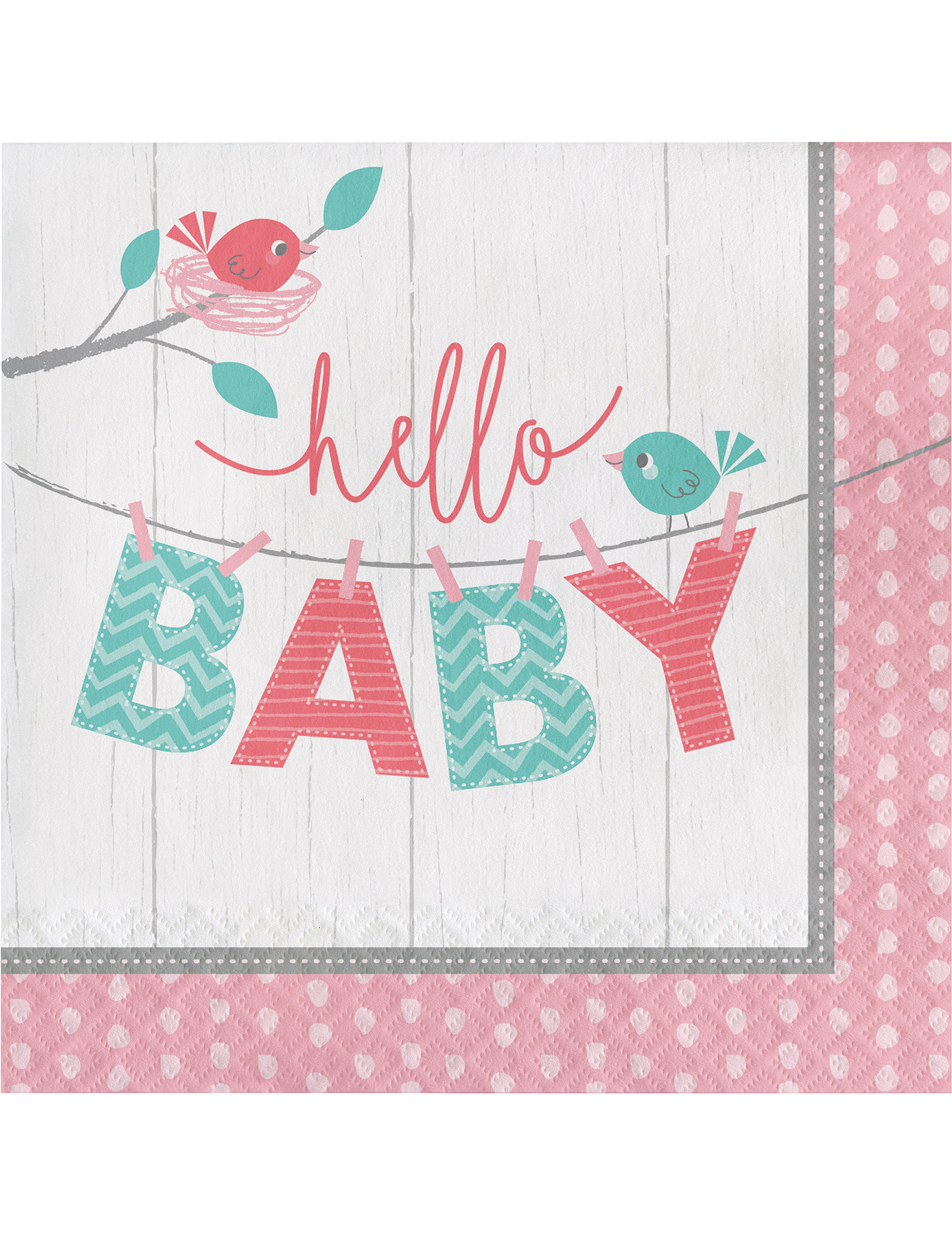 16 Hello Baby Servietten rosa 33 x 33 cm für Taufe von CREATIVE PARTY USA