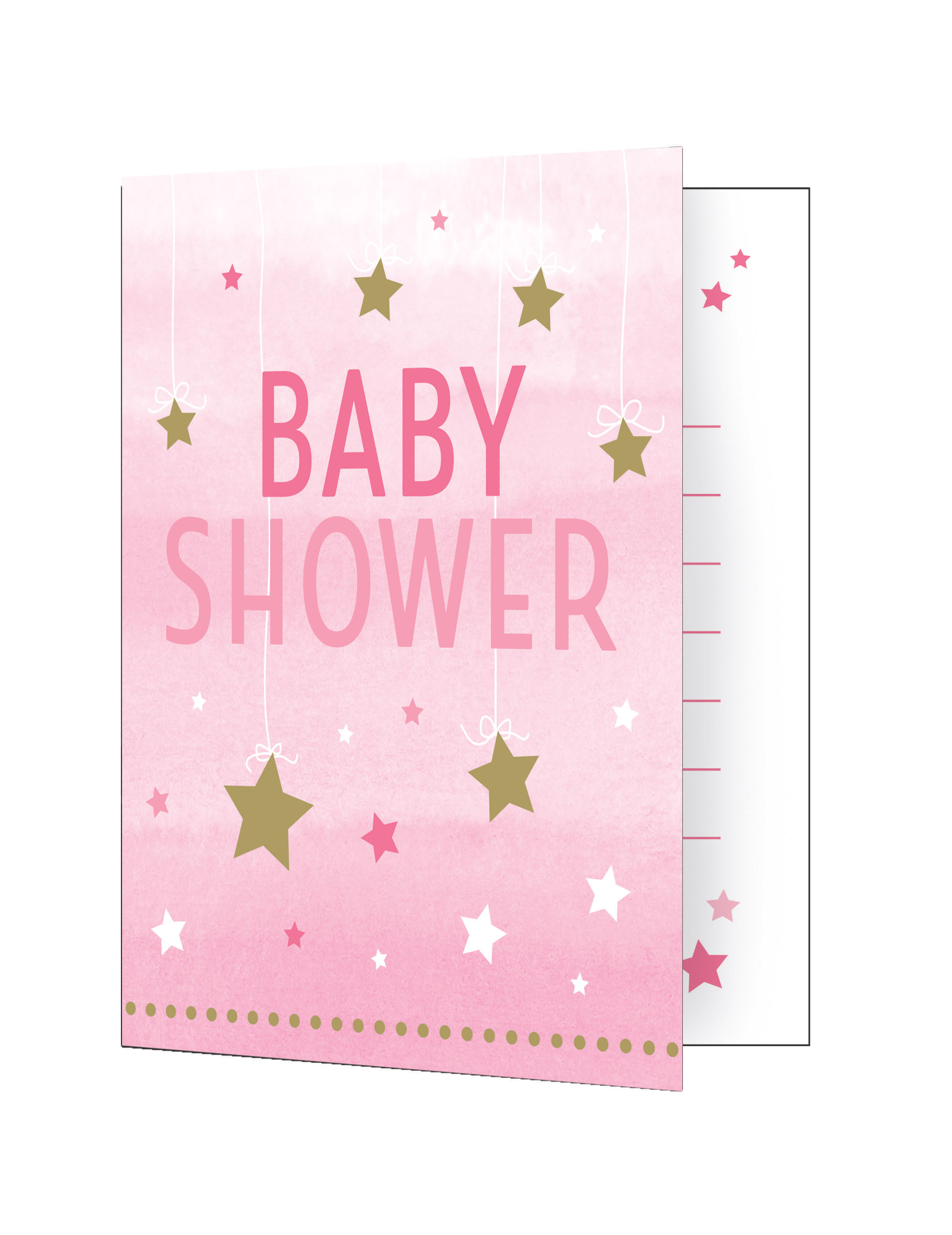 8 Einladungskarten Baby Shower Rosa One Little Star 10 x 12 cm mit goldenen Sternen von CREATIVE PARTY