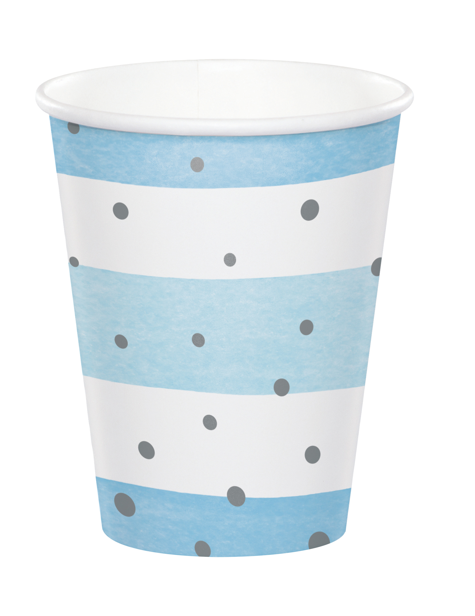 8 Pappbecher blau-weiß gestreift mit silbernen Punkten 256ml von CREATIVE PARTY
