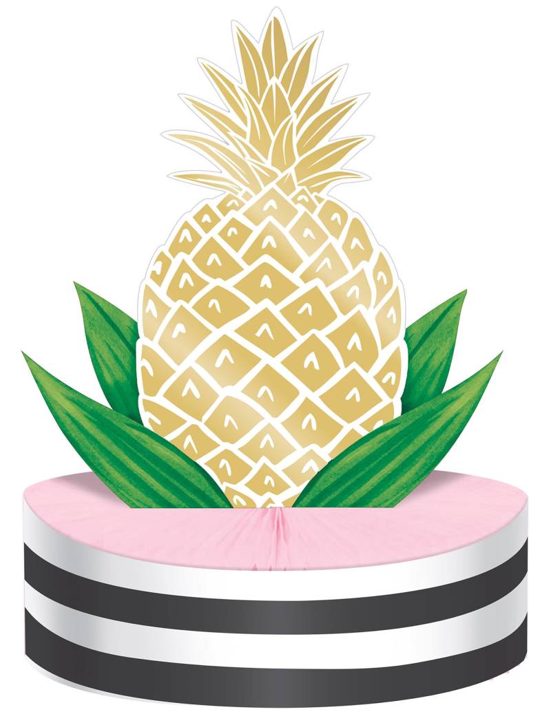 Ananas Tischdeko Gold 23 x 30,5 cm mit rosa Wabenfuß Ananas Tischdeko Gold 23 x 30,5 cm mit rosa Wabenfuß von CREATIVE PARTY