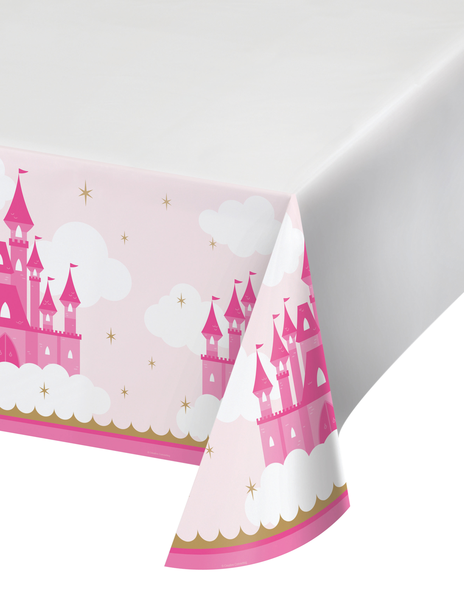 Kunststoff-Tischdecke Prinzessinnenschloss 122 x 223 cm rosa + gold von CREATIVE PARTY