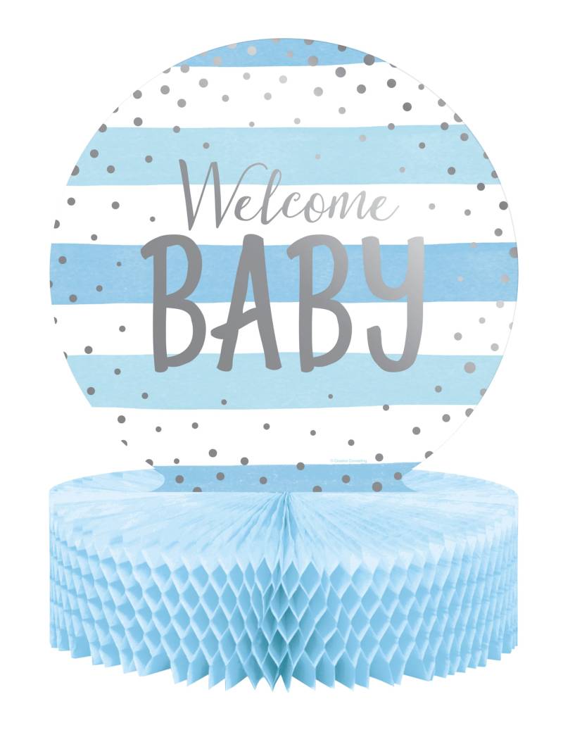 Tischaufsteller Welcome Baby Wabenpapier blau-weiß 23 x 30,5 cm Tischaufsteller Welcome Baby Wabenpapier blau-weiß 23 x 30,5 cm von CREATIVE PARTY