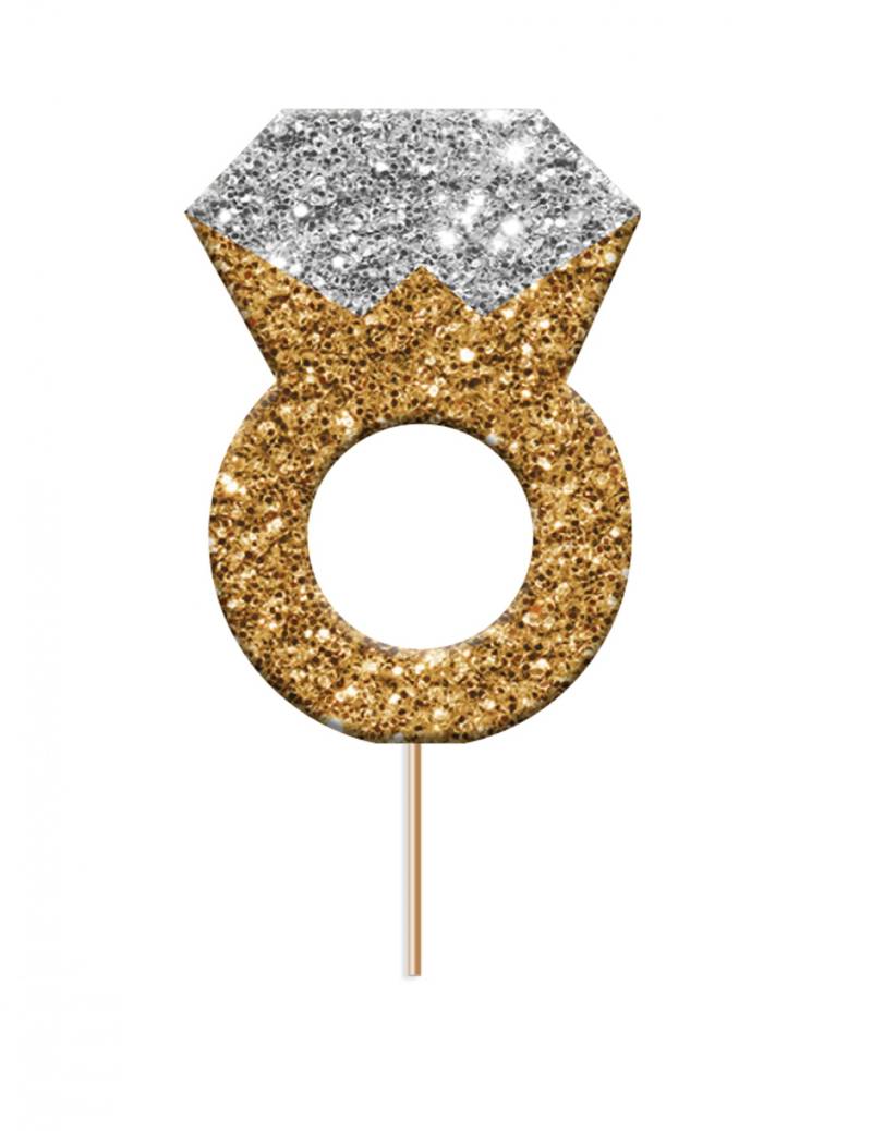 Tortenaufsatz Verlobungsring mit Glitzer Kunststoff Gold + Silber 3x3,8x6,5cm von CREATIVE PARTY