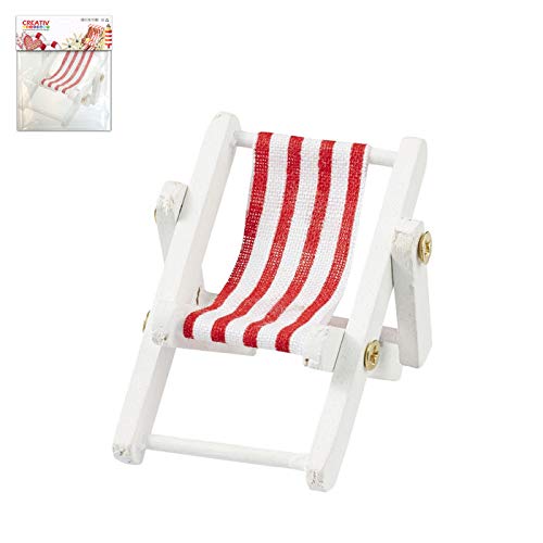 CREATIV DISCOUNT Mini Liegestuhl rot-weiß aus Holz, 5x3,5cm von CREATIV DISCOUNT