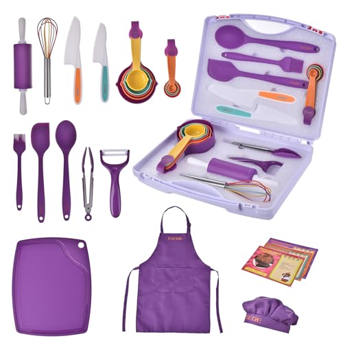 CREATIVECHEF Kid Safe Kochutensilien 43 PCS Mini Bunte Lebensmittel Spielzeug Kits für Kinder im Alter von +6 Kunststoff Küche Set sichere Messer Set für echte Kochen spülmaschinenfest von CREATIVECHEF