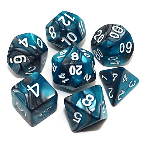 CREEBUY 7-teiliges DND-Würfelset RPG Polyedrische Würfel für Dungeon and Dragons MTG D&D D20 D12 D10 D8 D6 D4 (Lake Blue & Silver) von CREEBUY