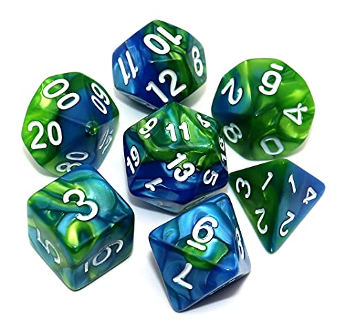 DND-Würfel-Set für Dungeon and Dragons, D&D, Pathfinder, Rollenspiel, RPG, polyedrische Würfel mit Würfelbeutel, Blau / Grün von CREEBUY