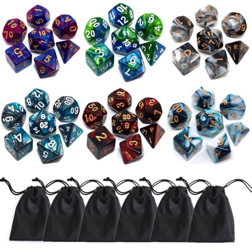 Polyhedral DND Würfel Set, 6Pack Doppelfarben Würfel Sets mit D4 D6 D8 D10 D% D12 D20 Kompatibel mit Dungeons and Dragons D&D RPG MTG Tischspielen (42 Pcs) von CREEBUY