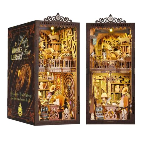 CRESYMME Book Nook Kit, DIY Miniatur Haus Puppenhaus Bausatz Bücherregal Deko für Jugendliche und Erwachsene (Bibliothek der Zeiten) von CRESYMME