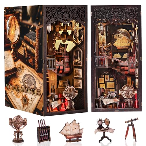 CRESYMME Book Nook Kit, DIY Miniatur Haus Puppenhaus Bausatz Bücherregal Deko für Jugendliche und Erwachsene (Kapitäne & Kompasse) von CRESYMME