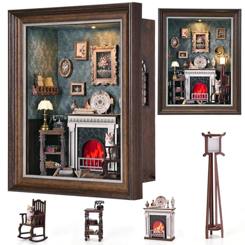 CRESYMME Book Nook Kit, DIY Miniatur Haus Puppenhaus Bausatz Bücherregal Deko für Jugendliche und Erwachsene （Leseglut） von CRESYMME