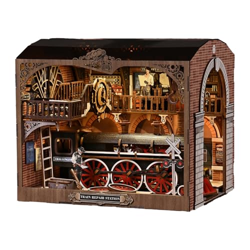 CRESYMME Book Nook Kit, DIY Miniatur Haus Puppenhaus Bausatz Bücherregal Deko für Jugendliche und Erwachsene （Lokwerkstatt 4014） von CRESYMME