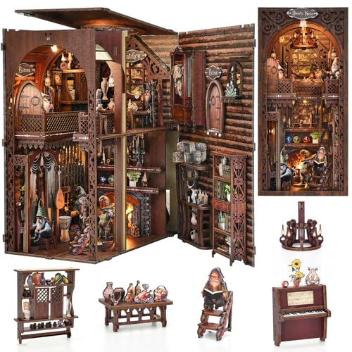 CRESYMME Book Nook Kit, DIY Miniatur Haus Puppenhaus Bausatz Bücherregal Deko für Jugendliche und Erwachsene (Zwergenhaus) von CRESYMME