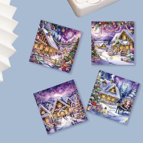 CRGANGZY 6PCS Malerei Grußkarten, Weihnachts -Strass -Kunst -Mosaik -Postkarten mit Umschlägen, Art Grußkarten for Geburtstag Thanksgiving Weihnachtskarten Kit von CRGANGZY