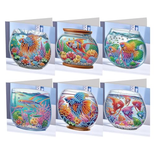 CRGANGZY 6pcs Malerei Grußkarten, Fischtank -Strass -Kunst -Mosaik -Postkarten mit Umschlägen, Art Grußkarten for Geburtstags -Thanksgiving -Weihnachtskarten -Kit von CRGANGZY