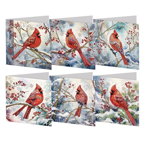 CRGANGZY 6pcs Malerei Grußkarten, Vögel Strass -Kunst -Mosaik -Postkarten mit Umschlägen, Art Grußkarten zum Geburtstag Thanksgiving Weihnachtskarten Kit von CRGANGZY