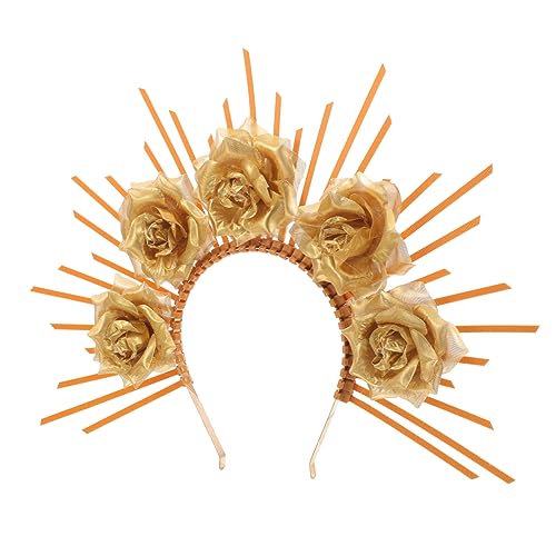 CRILSTYLEO Göttinnen Haarreif Goldfarbene Blumen Cosplay Stirnband Damen Haarschmuck für Halloween Party Festival und Kostüm von CRILSTYLEO