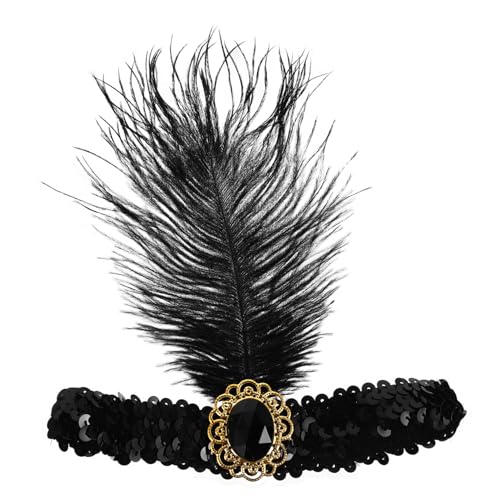 CRILSTYLEO Kopfschmuck Damen Jahre Stirnband Flapper Haarreif Vintage Haarschmuck Schwarz für Mottoparty Karneval Tanzveranstaltungen Auffälliges Party Accessoire von CRILSTYLEO