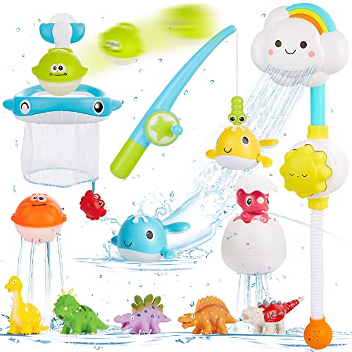 Badewannenspielzeug ab 1-6 Jahre, CRIOLPO Badespielzeug Baby Badewannen Spielzeug Wasserspielzeug Kinder mit Dusche, Wind-up Spielzeug No-Mold Dinosaurier Angelspiel, Spielzeug Geschenk Mädchen Junge von CRIOLPO