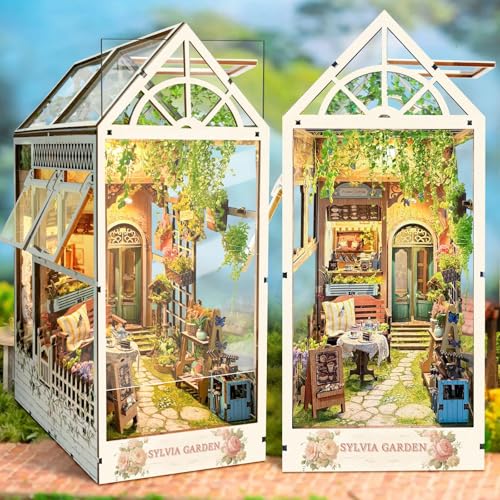CRIOLPO Book Nook Kit-DIY Puppenhaus Holz Haus, Buch Ecke Miniatur Kit für Erwachsene Teens, 3D Holzpuzzle Bücherecke Bücherregaleinsatz mit Sensor Led Licht von CRIOLPO